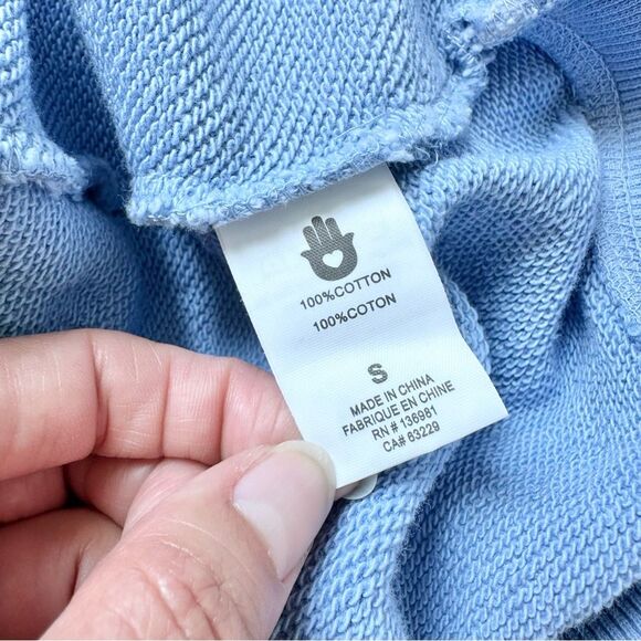NWT Manduka X Spiritual Gangster Bridget Raglan Blue NAMASTE Sweatshirt Sz Small - Picture 7 of 8